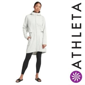 Athleta Cozy Karma Long Hooded Hidden Cinch Jacket Light Heather Gray